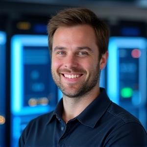 Portrait de Kevin Dubois, Directeur des Opérations de WarpStream Arcade, souriant devant un mur de trophées eSport.