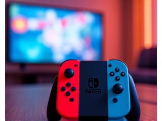 Console Nintendo Switch OLED avec des Joy-Cons bleus et rouges.