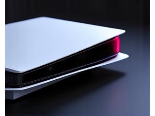 Console PlayStation 5 blanche et noire avec des manettes DualSense.