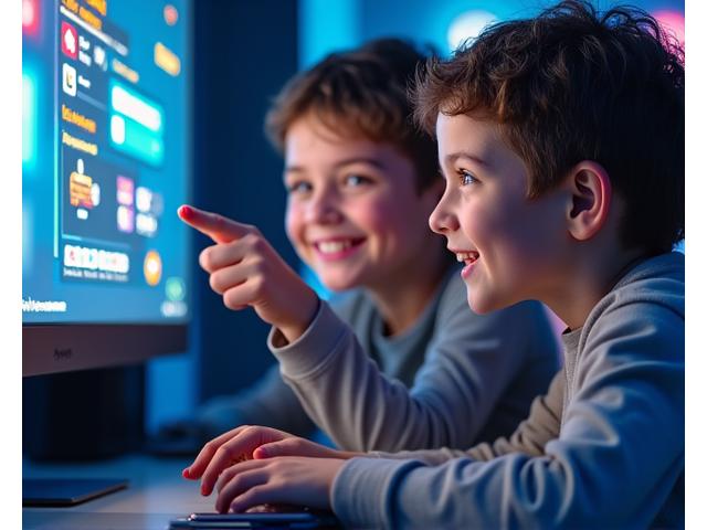 Un parent et un enfant interagissant joyeusement devant un écran d'ordinateur pendant un atelier de création de jeu.