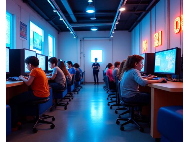Espace familial sécurisé WarpStream Arcade avec enfants et parents jouant dans un environnement lumineux et moderne.