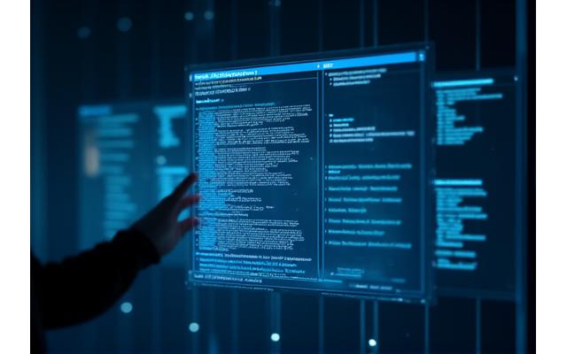 Un écran d'ordinateur affichant des documents légaux numérisés avec un logo WarpStream discret et des lignes de code en arrière-plan, symbolisant la transparence et la conformité numérique.