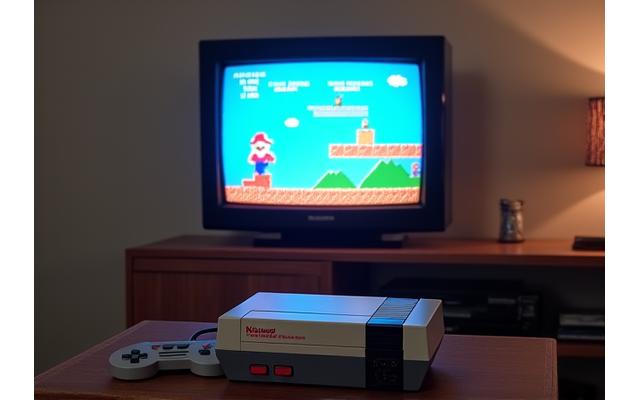 Console Nintendo NES connectée à une télévision CRT