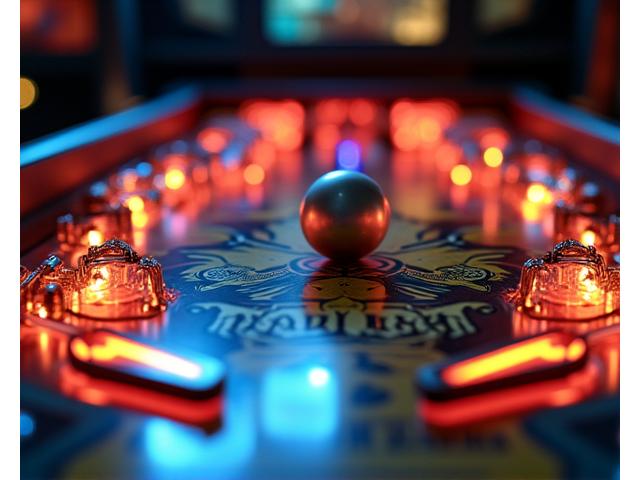 Machine de flipper lumineuse 'Medieval Madness' aux couleurs vives