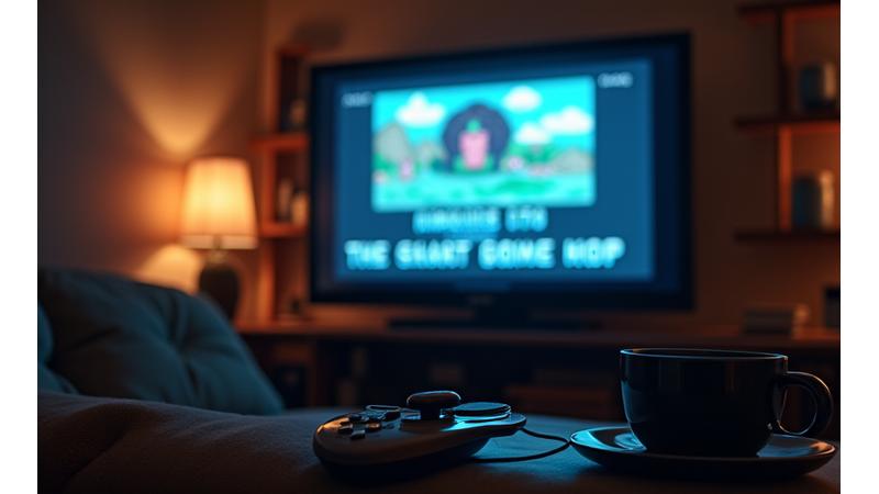 Gros plan sur un jeu RPG classique sur un écran CRT, ambiance immersive