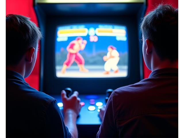 Borne d'arcade Street Fighter II avec deux joueurs en pleine action